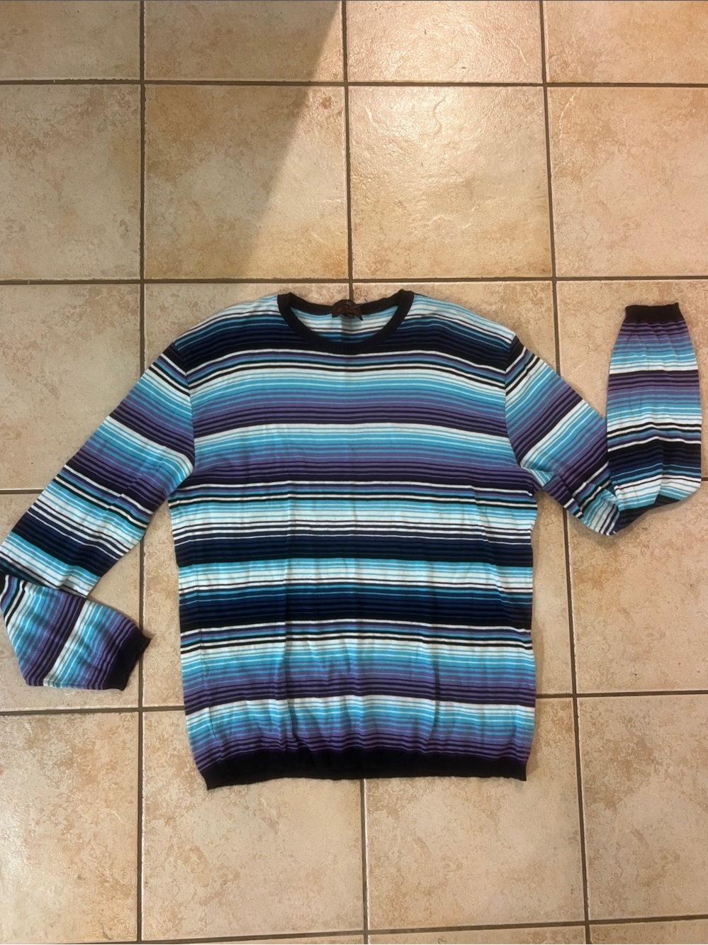 ETRO Men's Striped Crewneck Sweater in Blue & Purple, Large